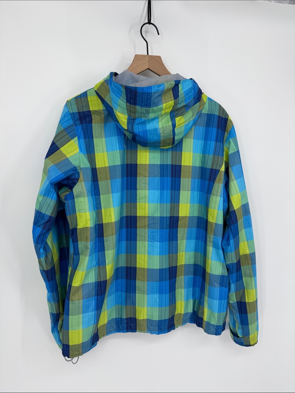 Columbia Blue Green Plaid Hooded Rain Jacket Gorpcore Women’s XL - Picture 5 of 13